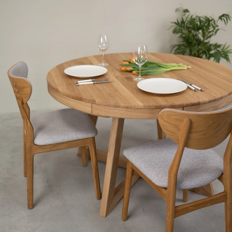 Table à manger ronde extensible en chêne massif Valence - NordicStory