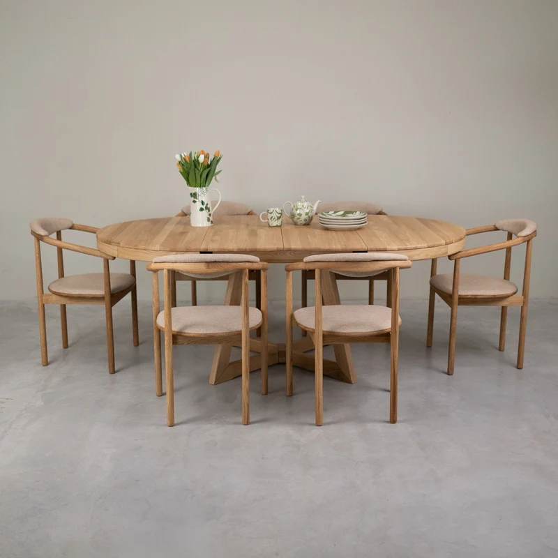 Table à manger ronde extensible en chêne massif Valence - NordicStory