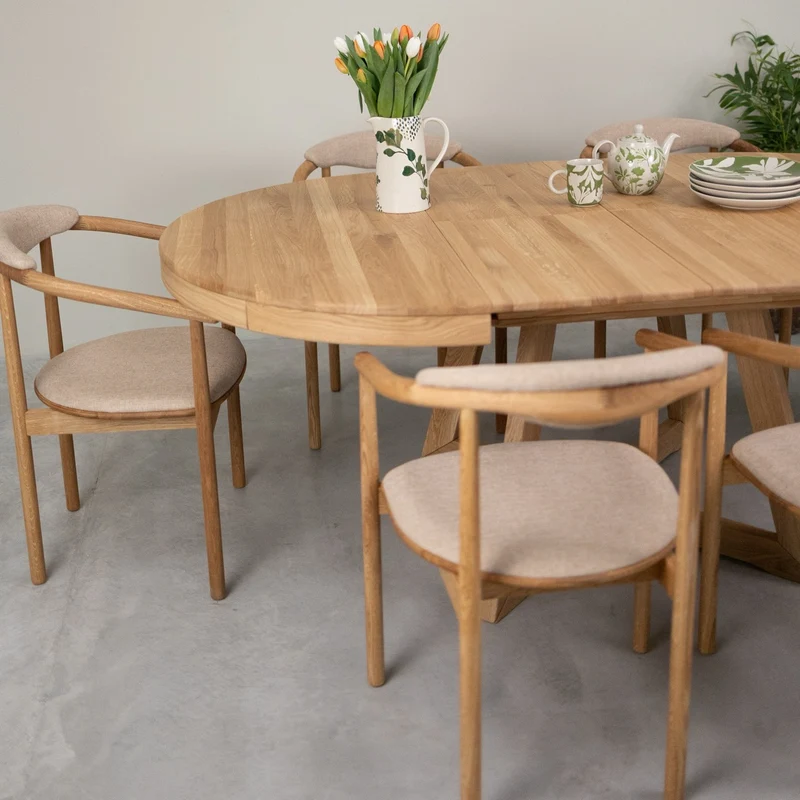 Table à manger ronde extensible en chêne massif Valence - NordicStory