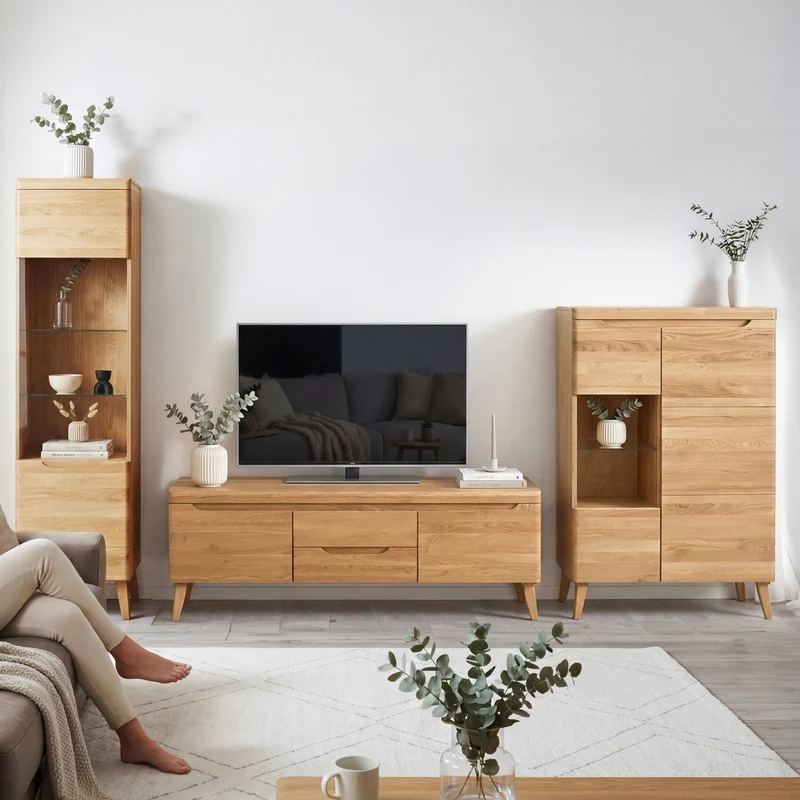 Buffet vitrine en bois massif de chêne Milan 1 - NordicStory