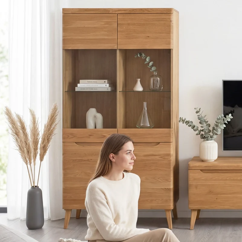 Buffet vitrine en bois massif de chêne Milan 2 - NordicStory