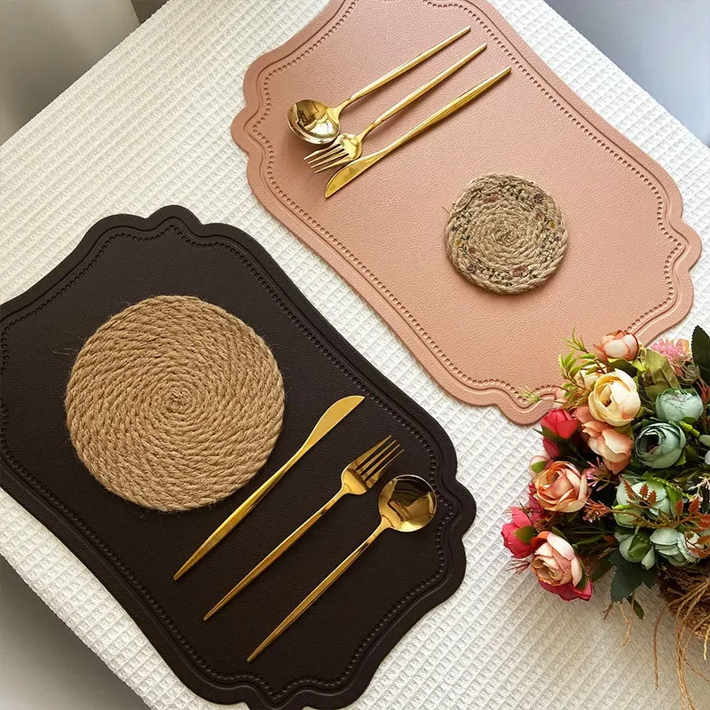 Set de Table Simili Cuir Marron Rose