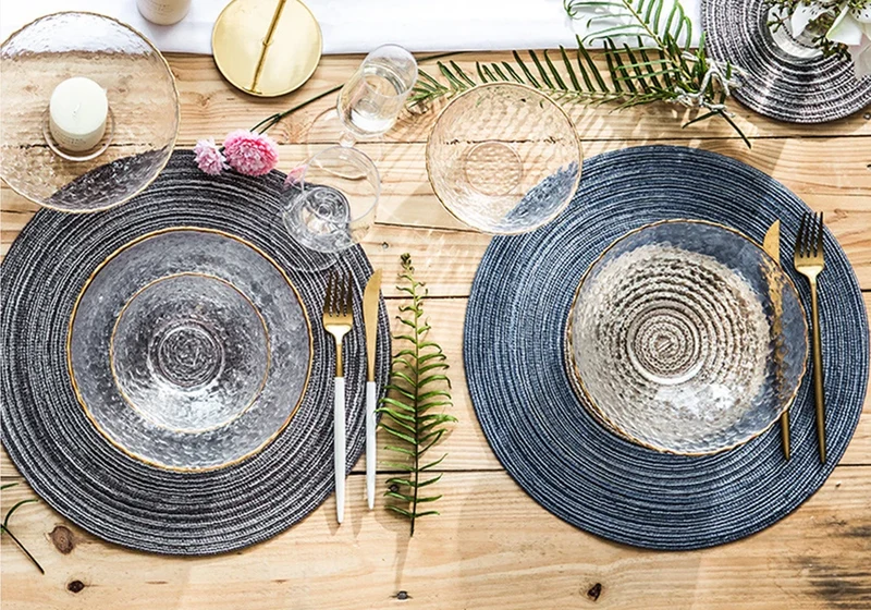 Set de Table Tressé Rond Gris