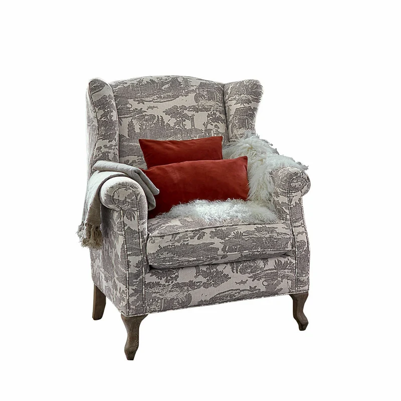 Fauteuil LOBERON Fallowmere Toile de Jouy Noir/Blanc