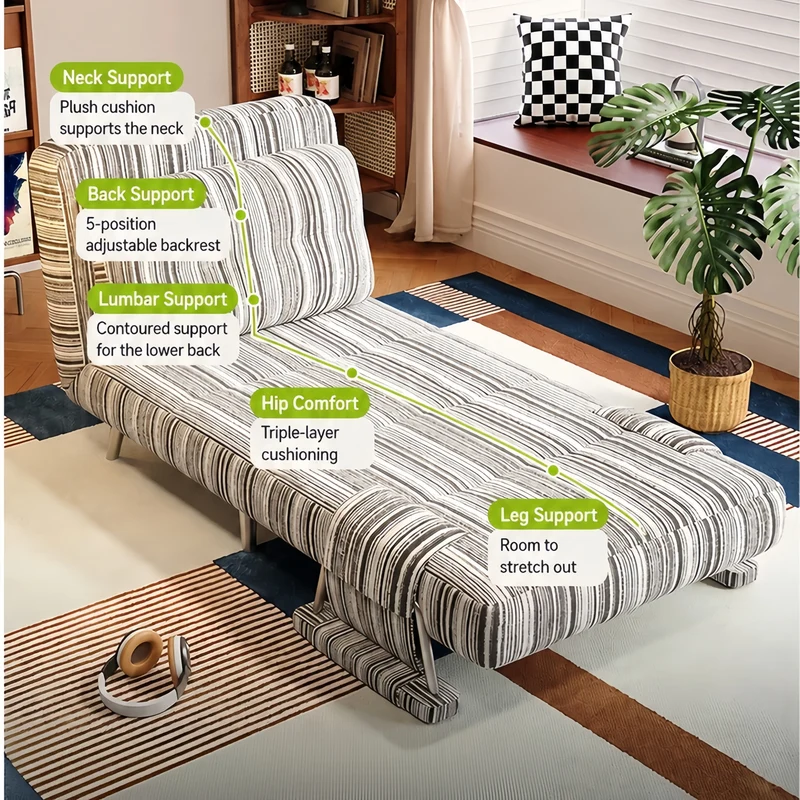 Canapé-lit 3 en 1 réglable en tissu chenille