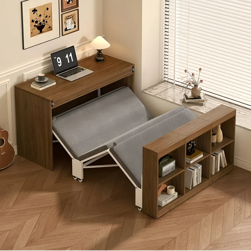 Lit escamotable en bois massif avec table extensible