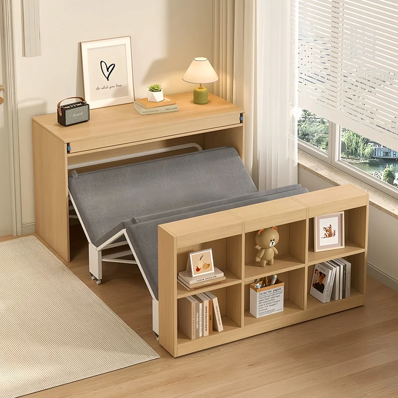 Lit escamotable en bois massif avec table extensible