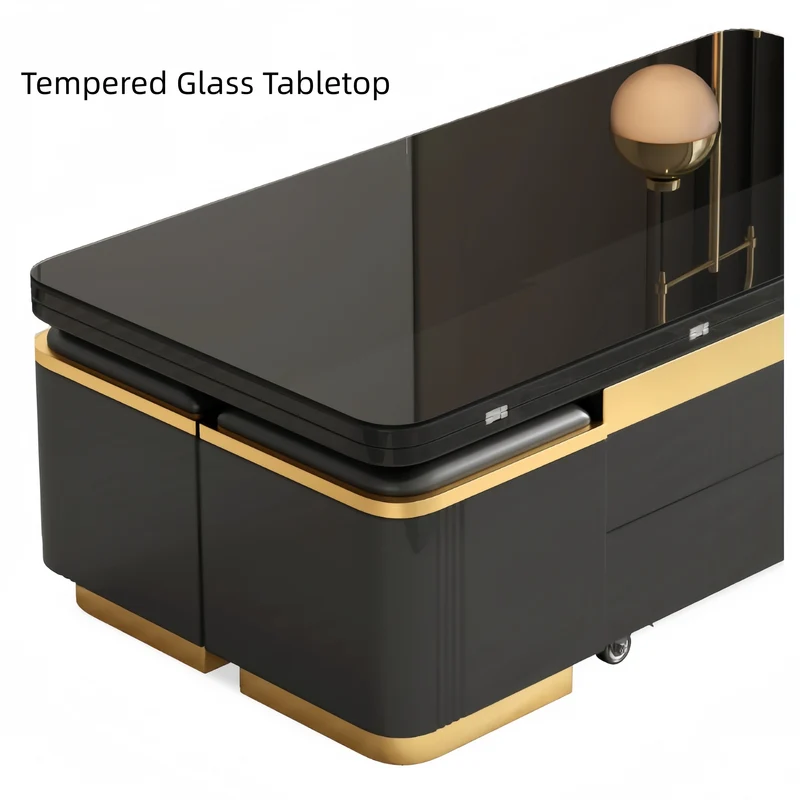 Table basse multifonctionnelle 3 en 1, style luxueux et léger, finition laquée, avec roulettes universelles