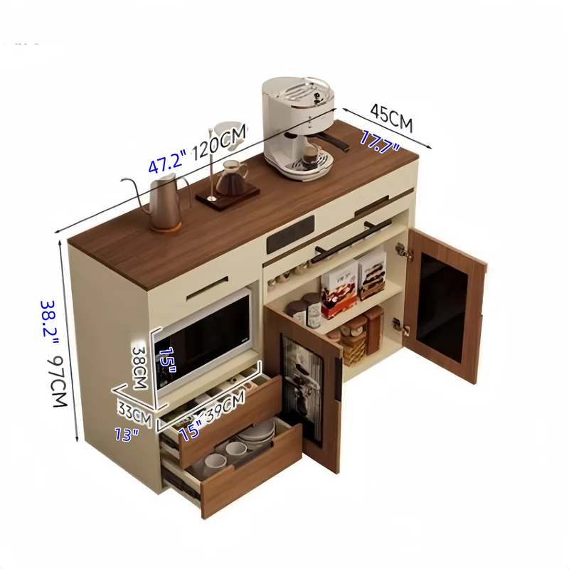 Îlot de cuisine extensible avec plan de travail coulissant et placard de rangement dissimulé