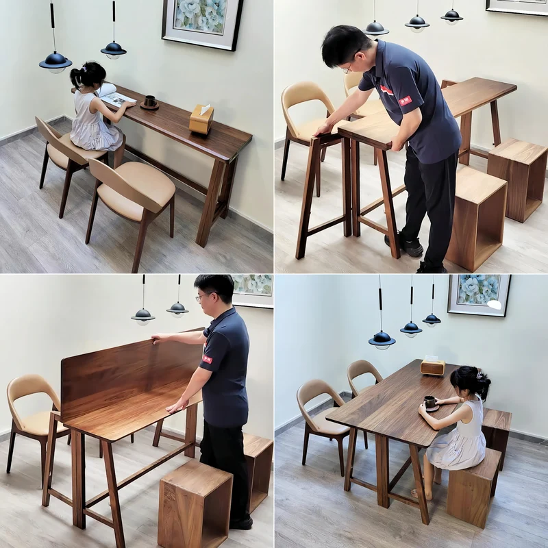 Table de salle à manger pliante en bois massif avec plateau et pieds pliables