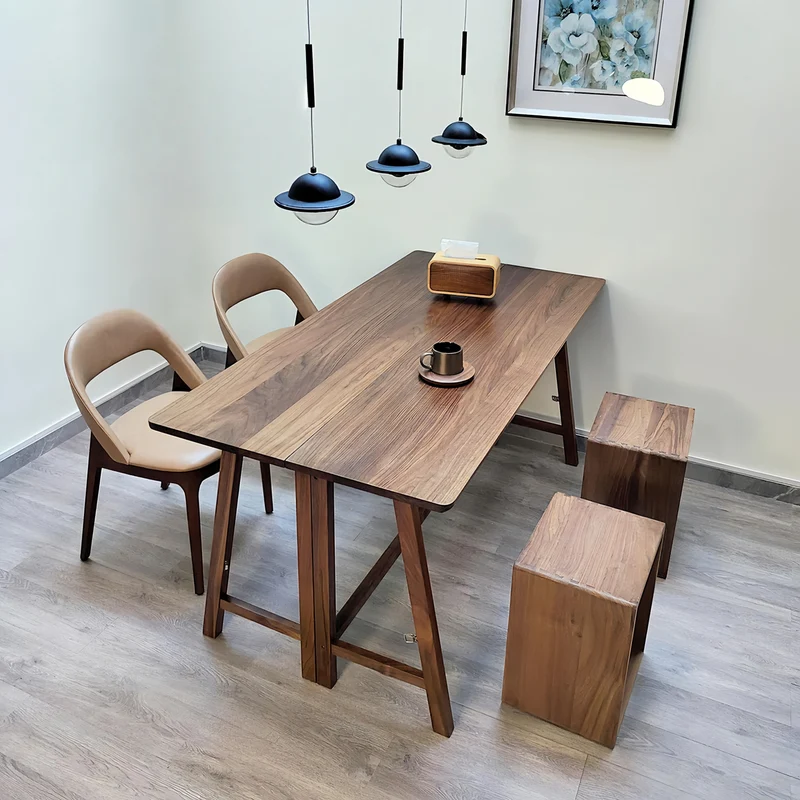 Table de salle à manger pliante en bois massif avec plateau et pieds pliables