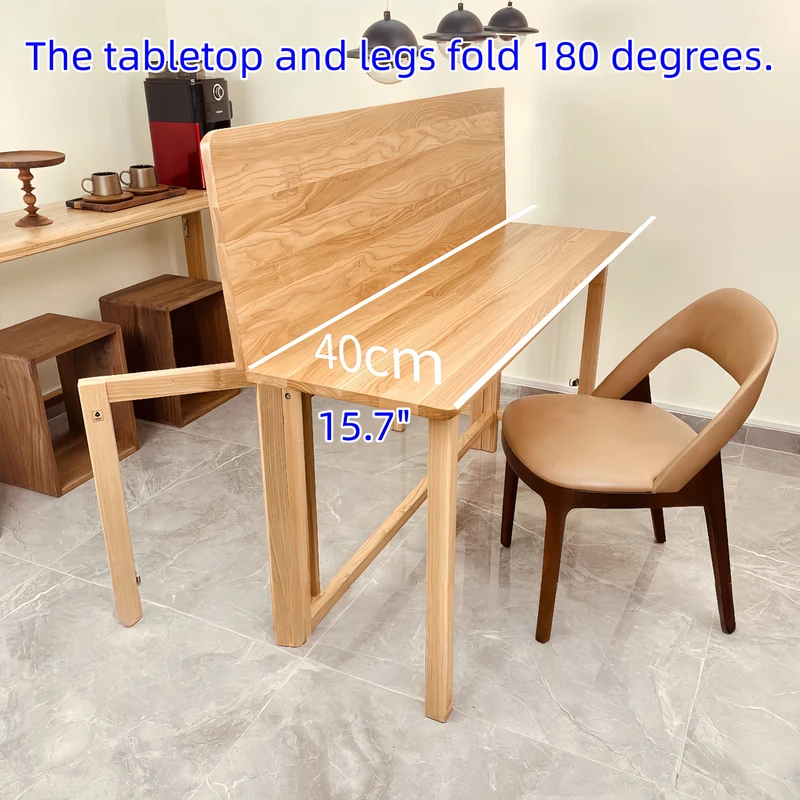 Table de salle à manger pliante en bois massif avec plateau et pieds pliables