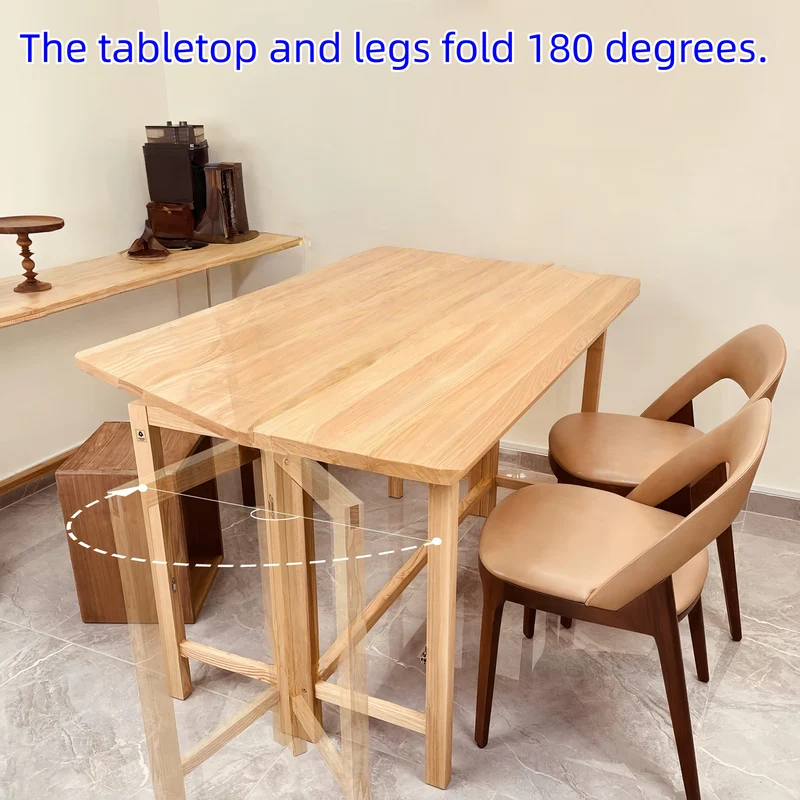 Table de salle à manger pliante en bois massif avec plateau et pieds pliables