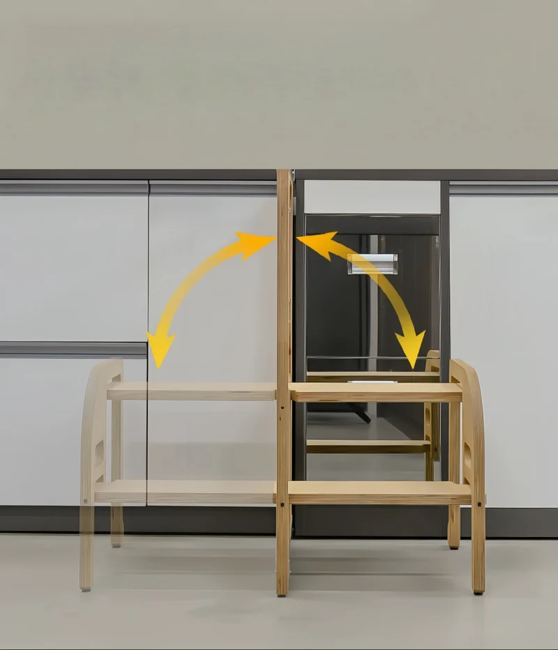 Tabouret pliant ultra-mince en contreplaqué marine avec marchepied dissimulé