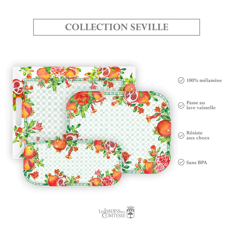 Plat à cake long rectangulaire en mélamine grenade - 37,5 cm