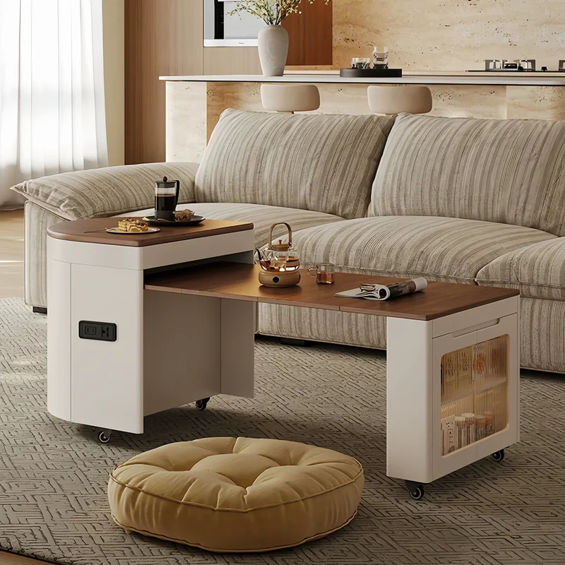 Table basse ovale relevable et extensible avec roulettes universelles