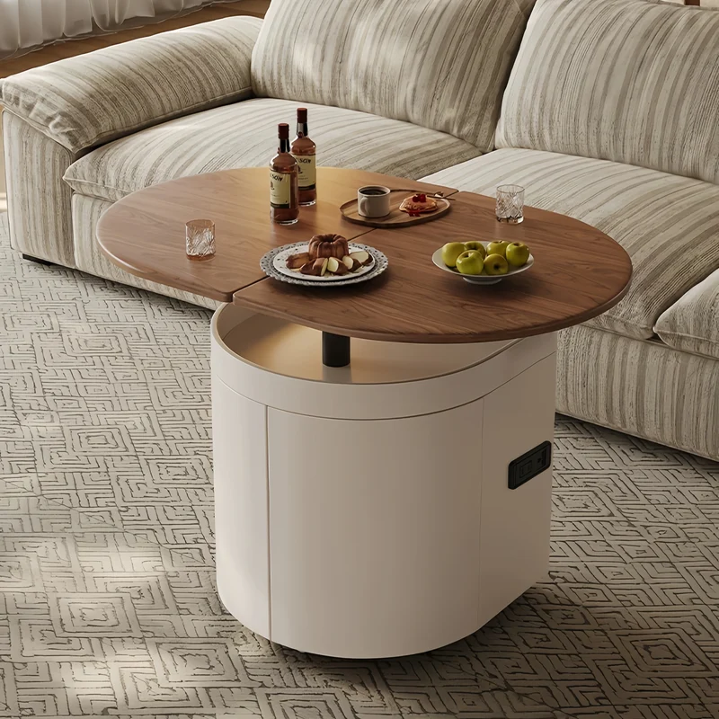 Table basse ovale relevable et extensible avec roulettes universelles