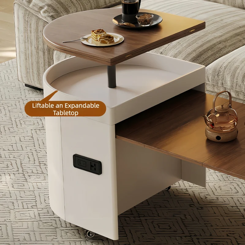 Table basse ovale relevable et extensible avec roulettes universelles