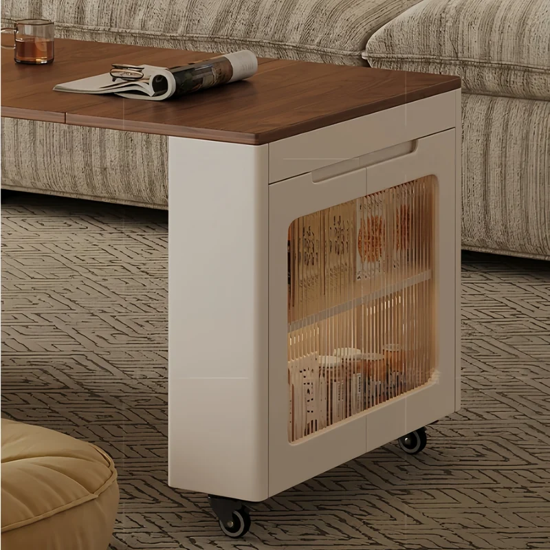 Table basse ovale relevable et extensible avec roulettes universelles