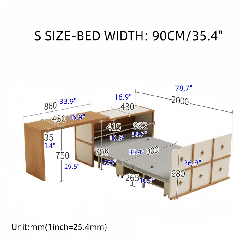 Lit escamotable avec bureau pivotant