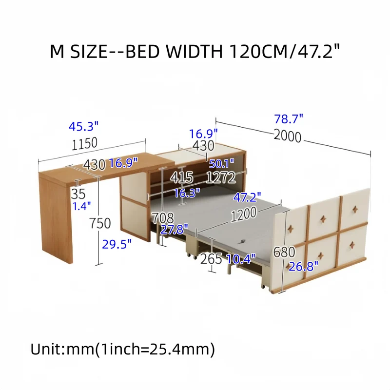 Lit escamotable avec bureau pivotant