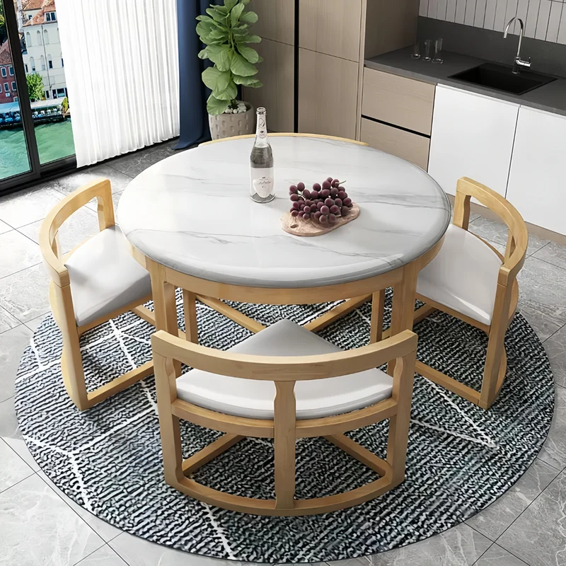 Ensemble table et chaises gigognes rondes en bois massif avec 4 chaises