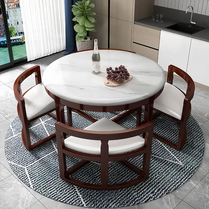 Ensemble table et chaises gigognes rondes en bois massif avec 4 chaises
