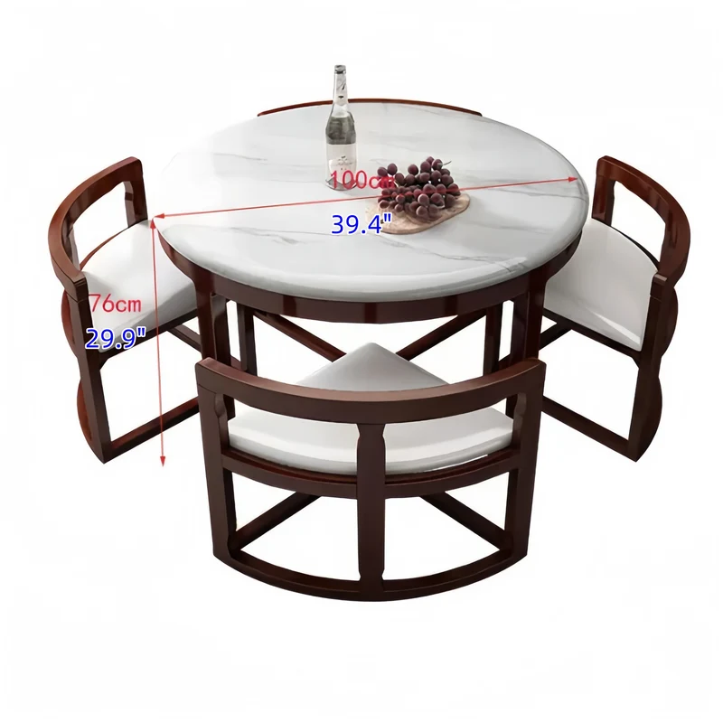 Ensemble table et chaises gigognes rondes en bois massif avec 4 chaises