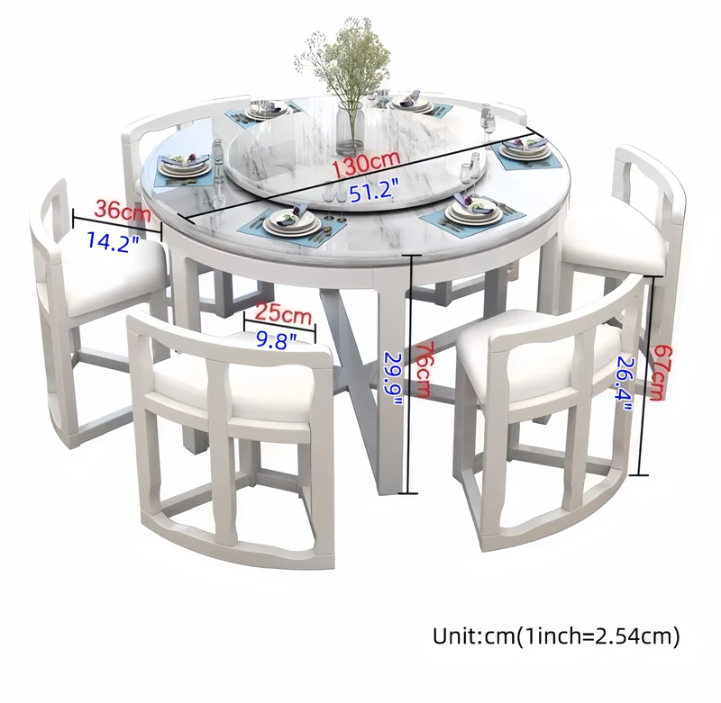Table de salle à manger ronde gigogne en bois massif avec 6 chaises