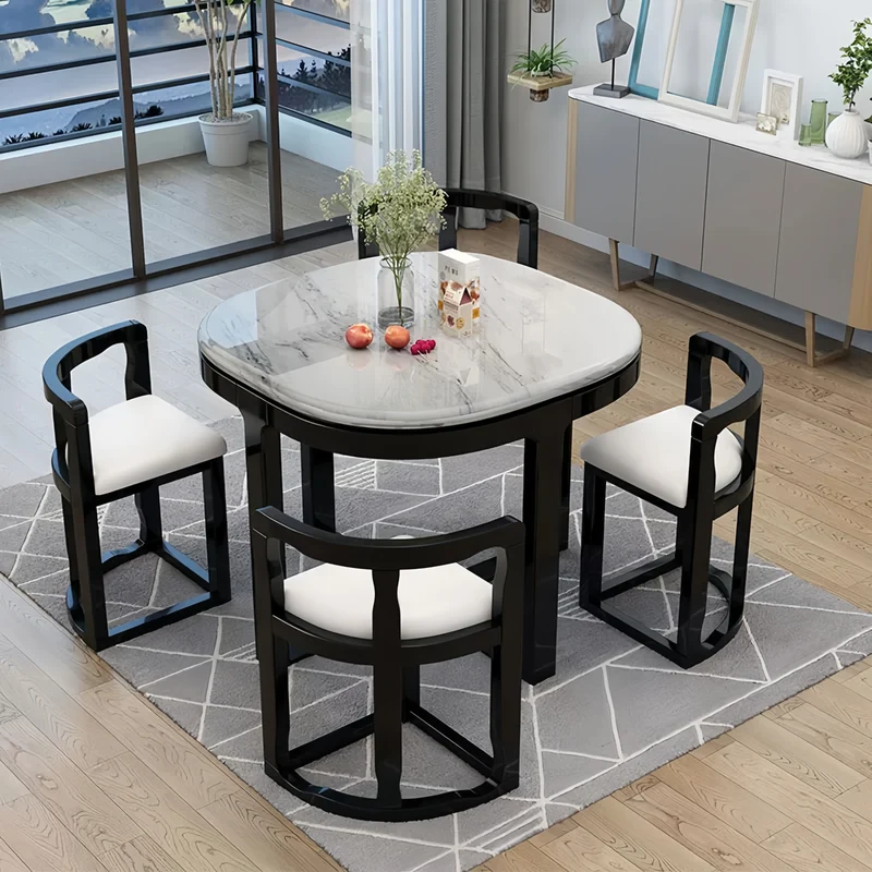Ensemble table et chaises gigognes en bois massif, peu encombrantes, avec 4 chaises