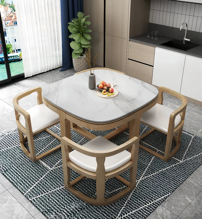 Ensemble table et chaises gigognes en bois massif, peu encombrantes, avec 4 chaises