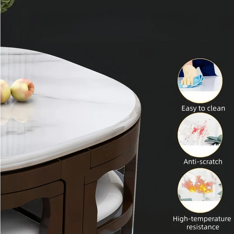 Ensemble table et chaises gigognes en bois massif, peu encombrantes, avec 4 chaises