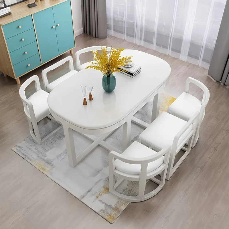 Table de salle à manger gigogne en bois massif avec 6 chaises