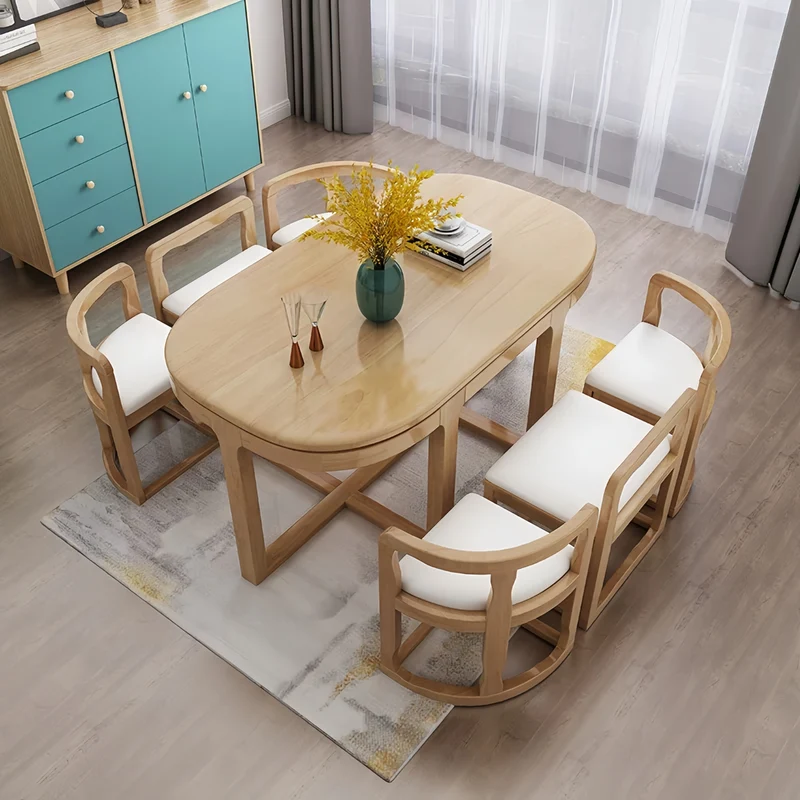Table de salle à manger gigogne en bois massif avec 6 chaises