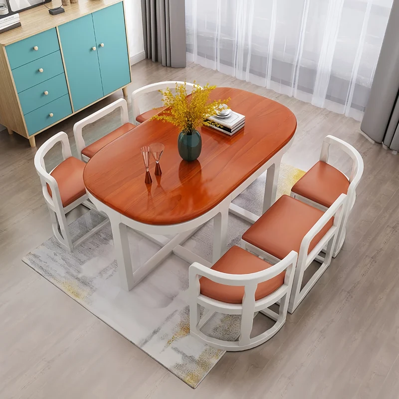 Table de salle à manger gigogne en bois massif avec 6 chaises