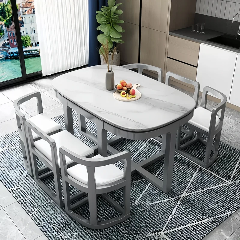 Table de salle à manger gigogne en bois massif avec 6 chaises