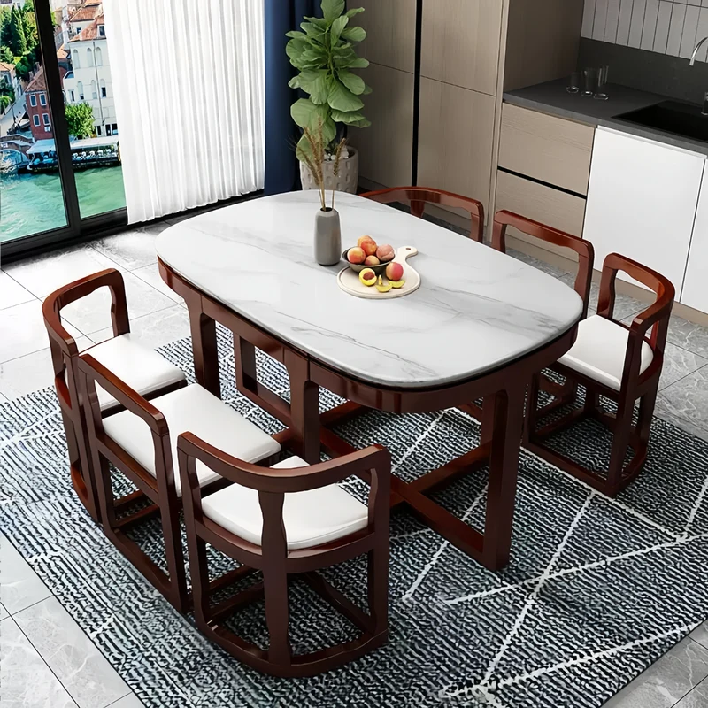 Table de salle à manger gigogne en bois massif avec 6 chaises