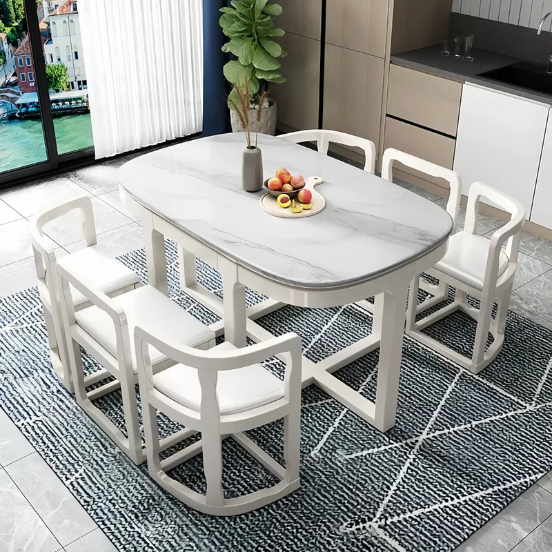 Table de salle à manger gigogne en bois massif avec 6 chaises