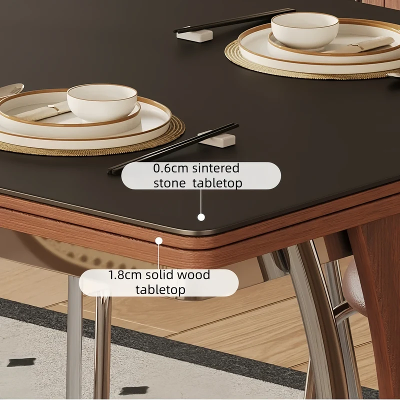 Îlot de cuisine avec comptoir en pierre frittée, table à manger extensible, pliable et mobile et grand meuble de rangement