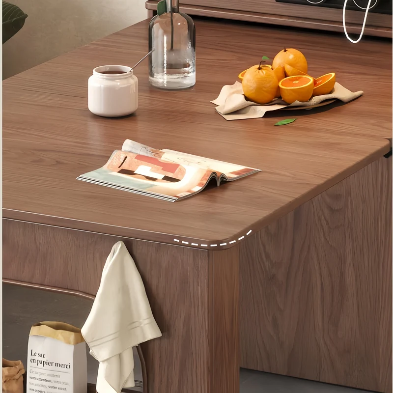 Îlot de cuisine extensible en bois massif avec 4 chaises pliantes