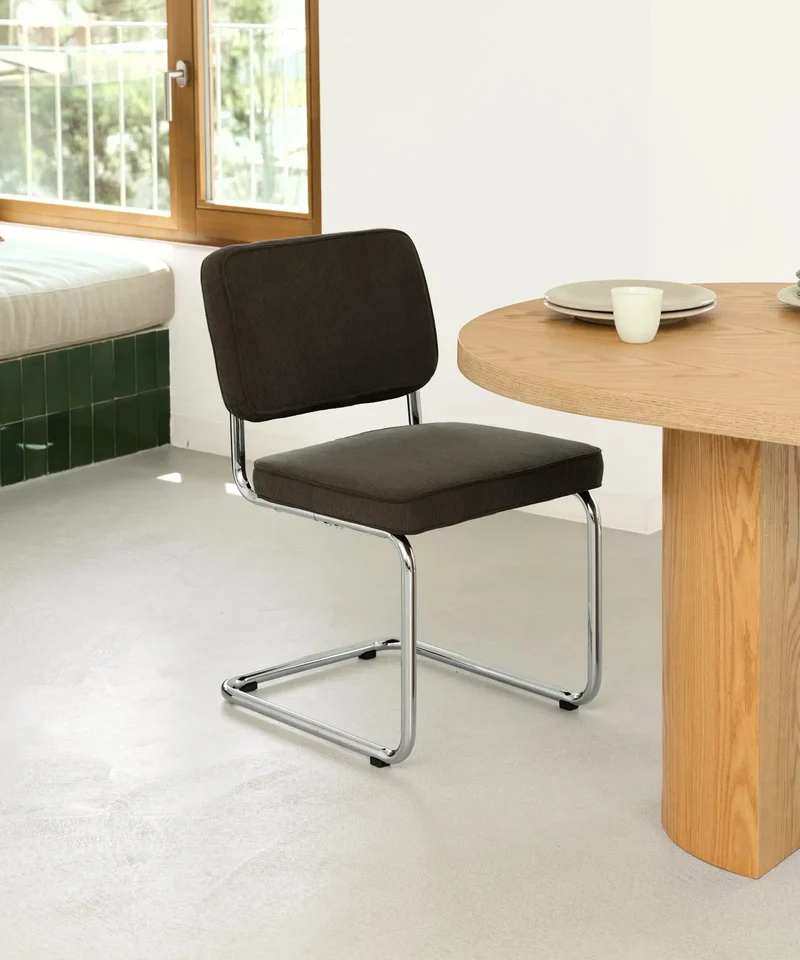 Silla de Comedor Tela de Pana y Metal Anela