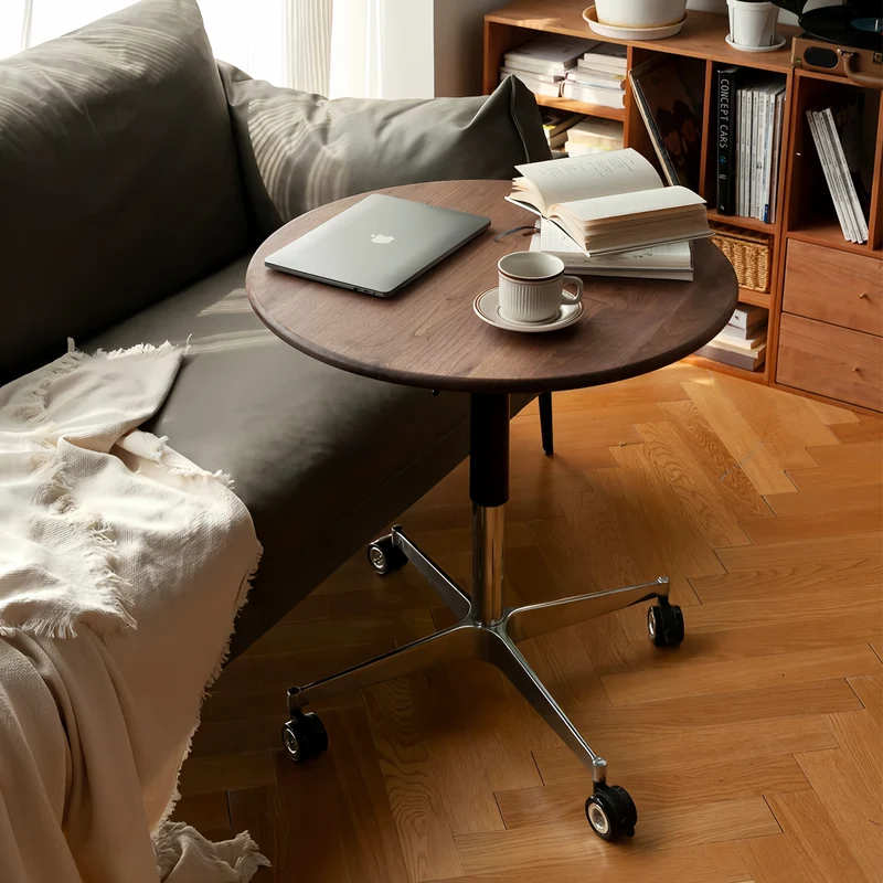 Table basse en bois massif à hauteur réglable avec roulettes universelles