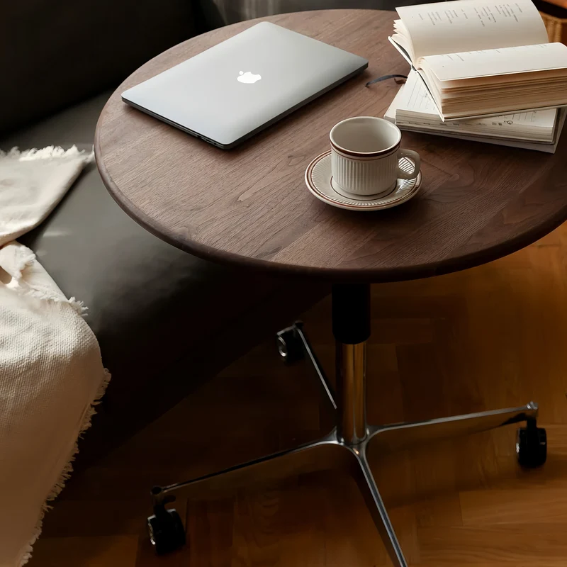 Table basse en bois massif à hauteur réglable avec roulettes universelles