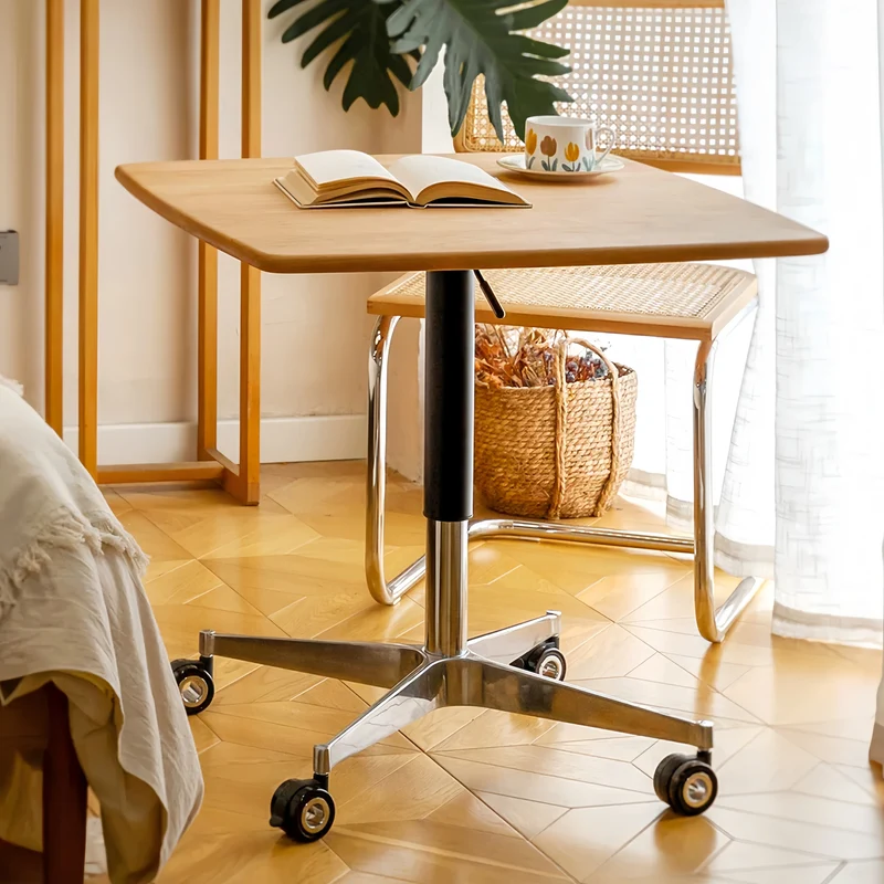Table basse en bois massif à hauteur réglable avec roulettes universelles