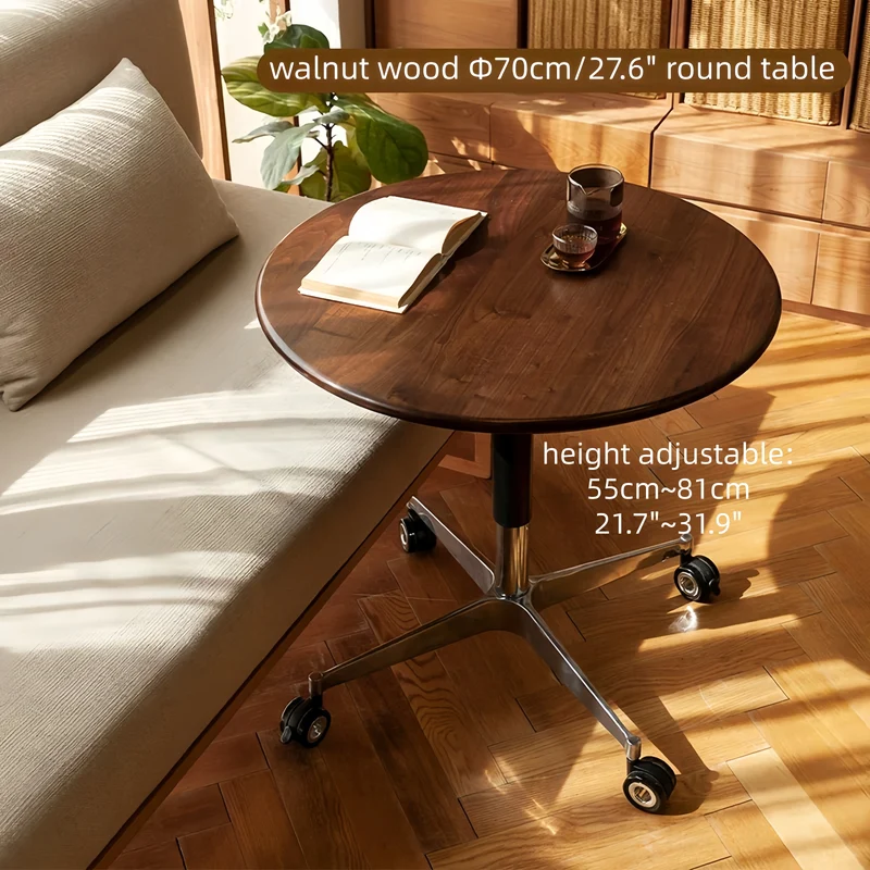Table basse en bois massif à hauteur réglable avec roulettes universelles