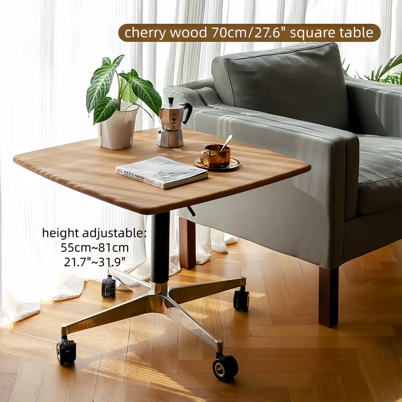 Table basse en bois massif à hauteur réglable avec roulettes universelles