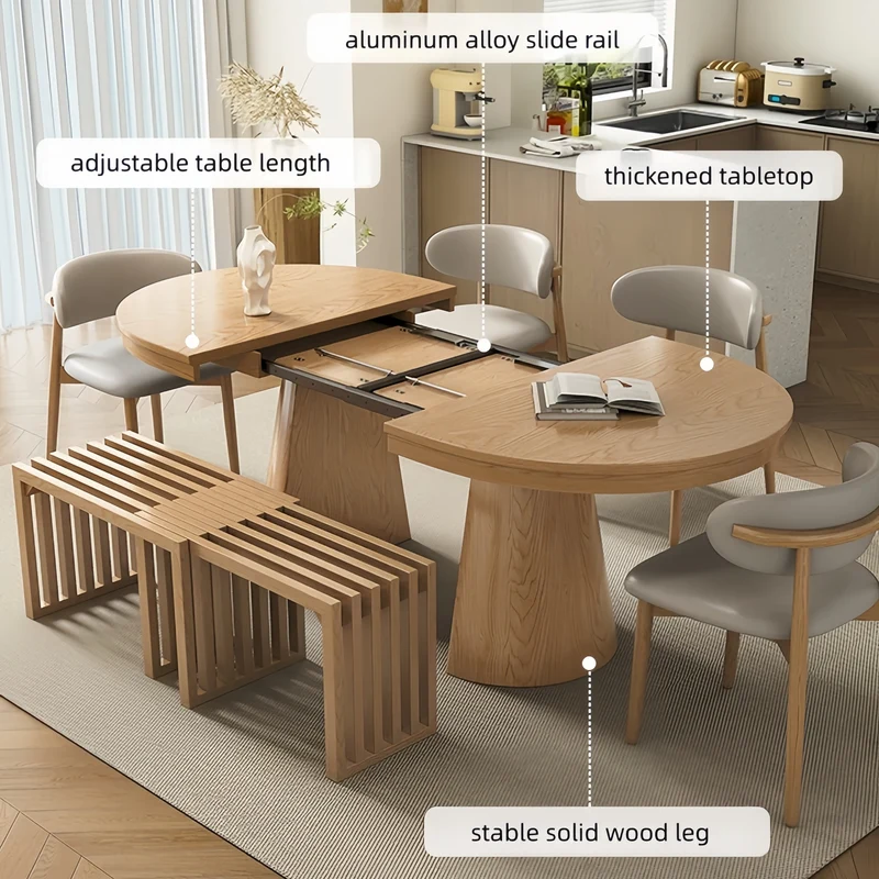 Table de salle à manger extensible en bois massif Japandi