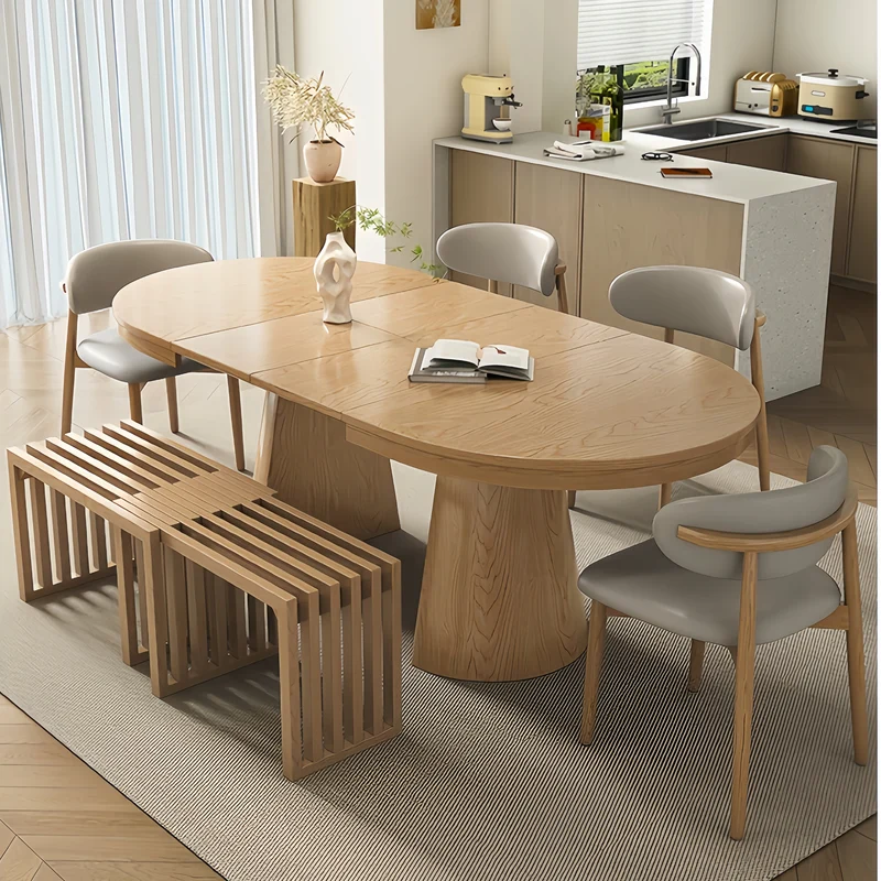 Table de salle à manger extensible en bois massif Japandi