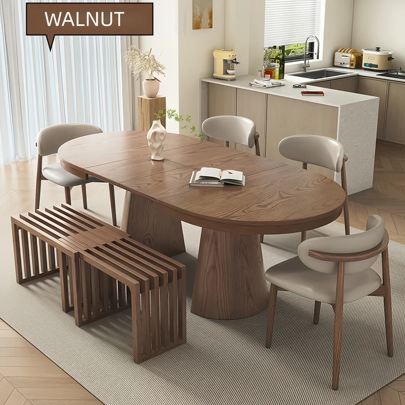 Table de salle à manger extensible en bois massif Japandi