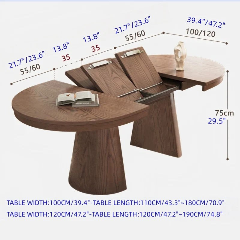 Table de salle à manger extensible en bois massif Japandi
